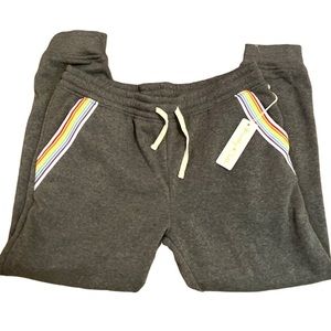 Brooklyn Cloth gray sweatpants rainbow pocket trim drawstring waist XL NWT